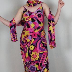 Vintage 100% silk psychedelic pattern gown size 4